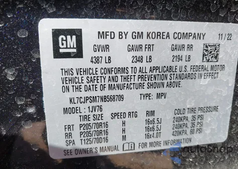 2022 Chevrolet Trax Awd Lt from USA, damaged, VIN KL7CJPSM7NB568709